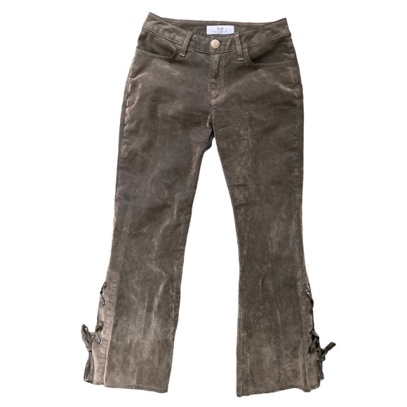 SHAFT JEANS Italy Lola hr Velvet Flock Pants Lace up Flare Hem in Oro Verde - Picture 15 of 15